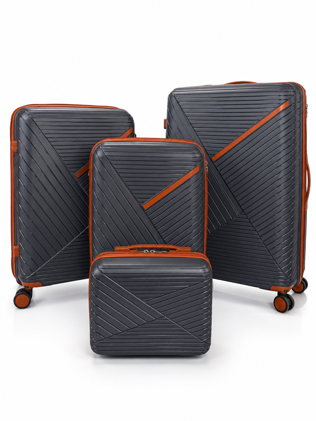 Комплект FREEDOM PP Travel Set 4в1: 3 чемодана S+M+L + бьюти-кейс, Серый-Графит