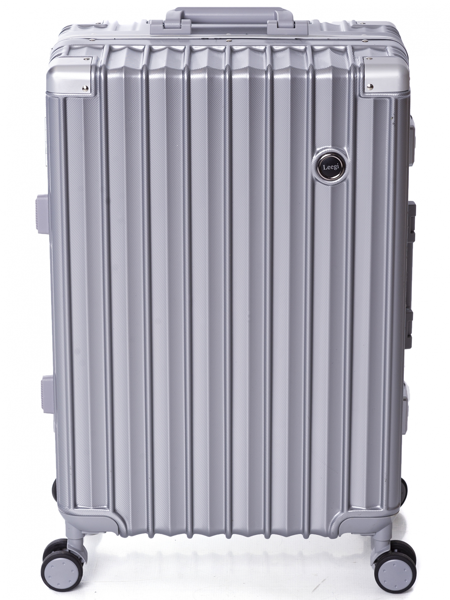 Пластиковый чемодана на застежке LEEGI Aluminium Series, цвет Серебристый, размер S (ручная кдадь)