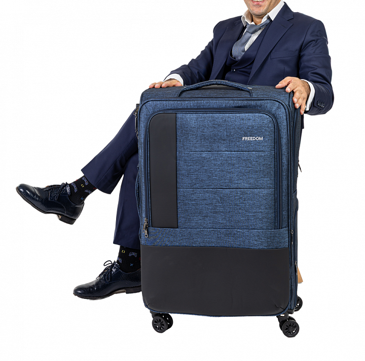FREEDOM TravelPro, Тканевый чемодан с функцией расширения и съемными колесами, Синий, размер XL